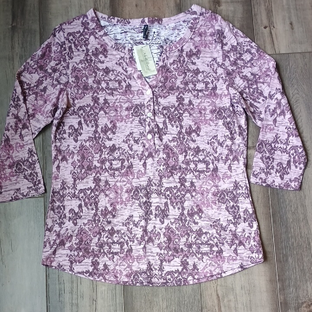 Three-Quarter Sleeve Henley in Dusty Rose Lavender Designs